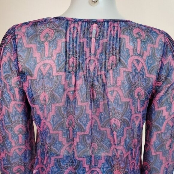 joie Bohemian Sheer Paisley Print Silk Pop Over Blouse Size XXS - Picture 7 of 14